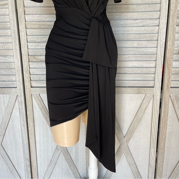 INA BLACK DRESS WITH SIDE RUCHING AND TIE DETAIL - Picture 5 of 14